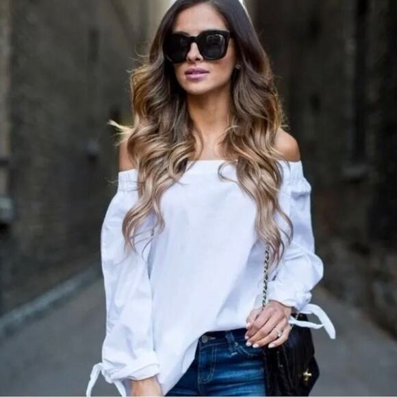 Free People off‎ the shoulder white bow blouse size small blogger favorite - Picture 1 of 8